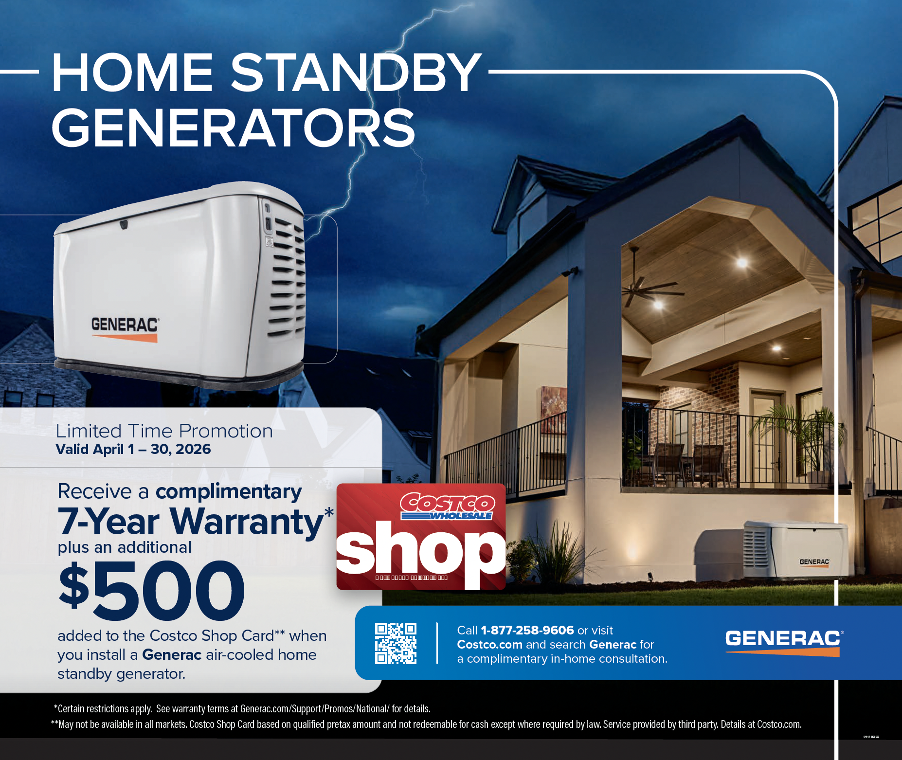 Get a $500 gift card with your Generac purchase from Costco